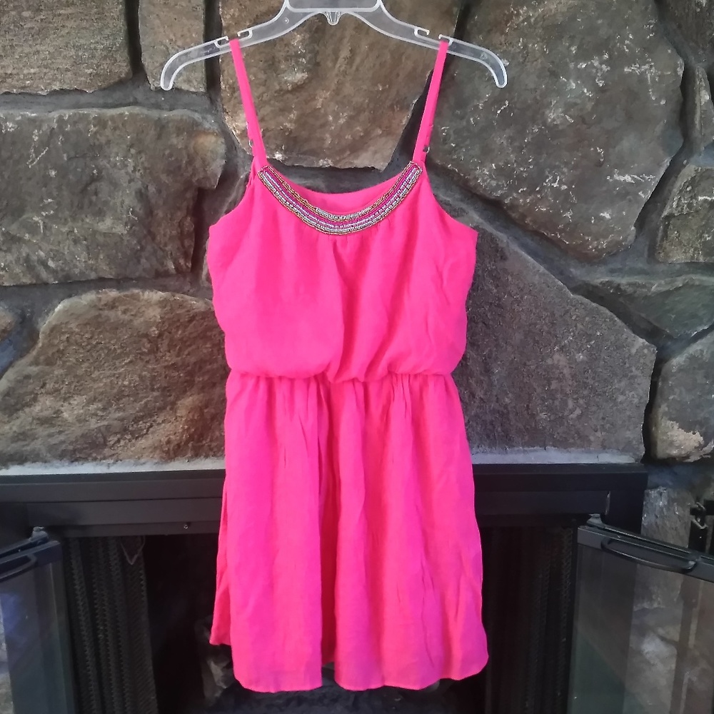 IZ Byer pink gauze & bead mini dress small